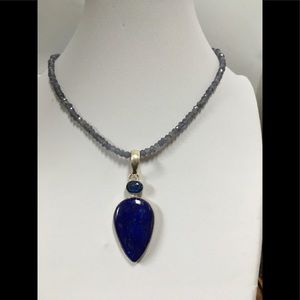 Apatite Necklace, Sterling Lapis & Kyanite Pendant